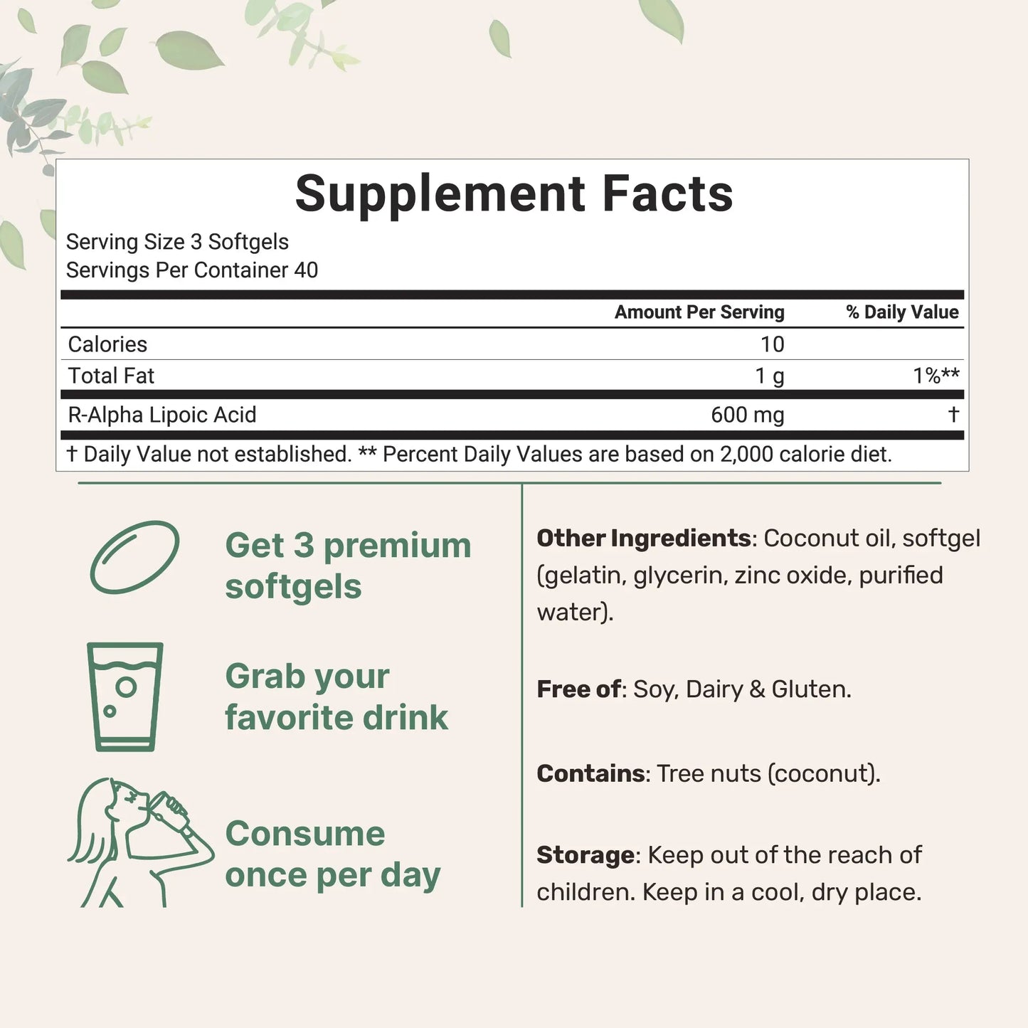 R Alpha Lipoic Acid 600mg with Coconut Oil