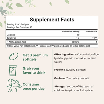 R Alpha Lipoic Acid 600mg with Coconut Oil