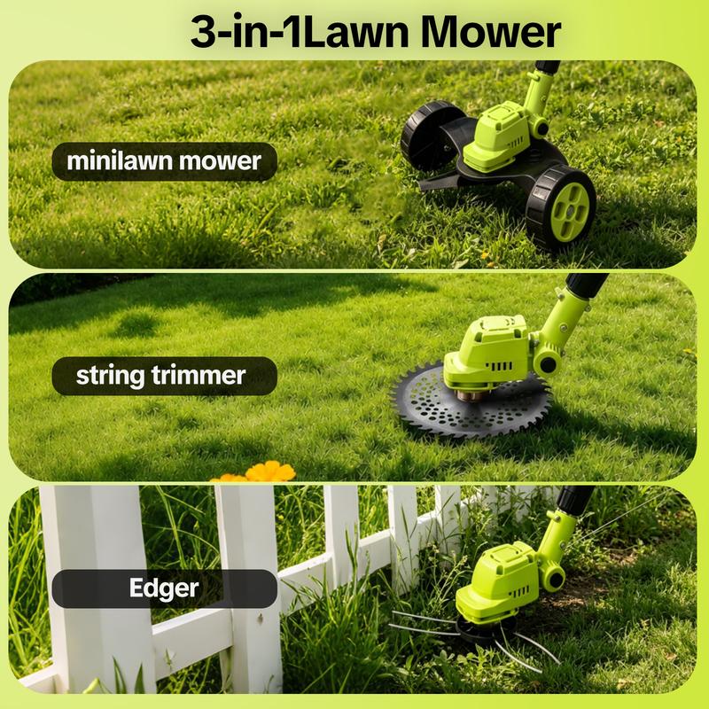 SEESE lawn mower in its compact wheeled and handheld configurations