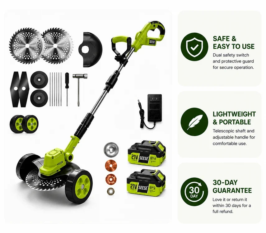 Contents of the SEESE cordless mower package